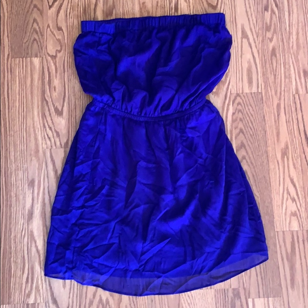 Strapless purple/blue express dress.